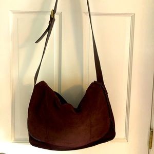 Suede and leather messenger bag